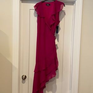 Dark pink/purple asymmetric ruffled wrap dress